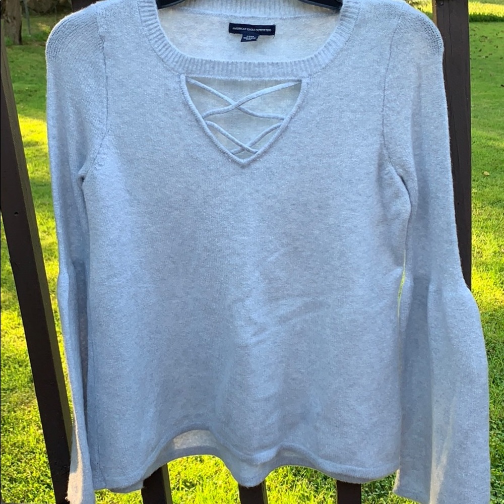 American Eagle Light Blue Bell Sleeve Sweater